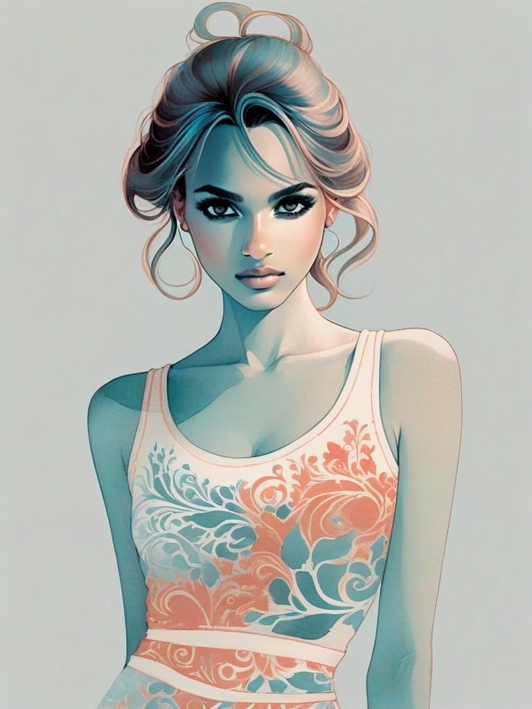 Elegant Woman with Updo in Floral Dress