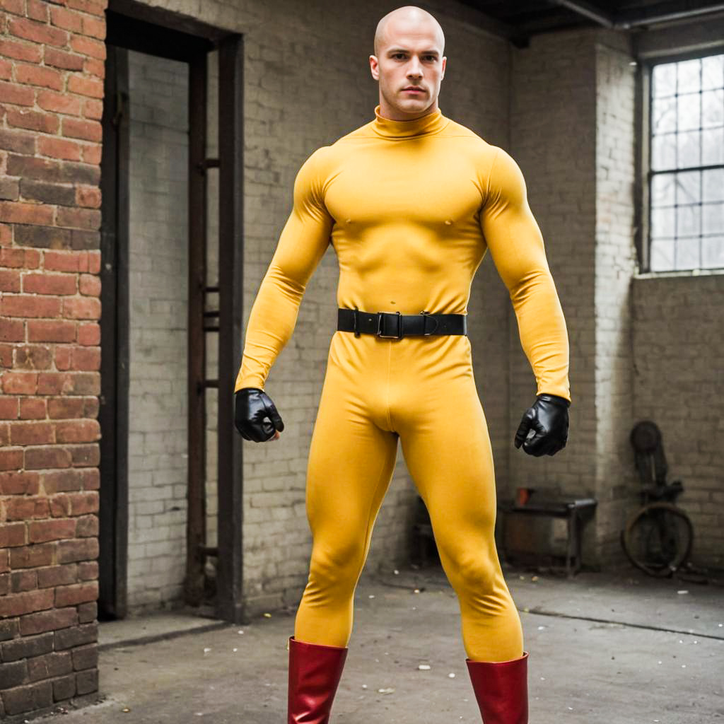 Muscular Man in Yellow Superhero Costume