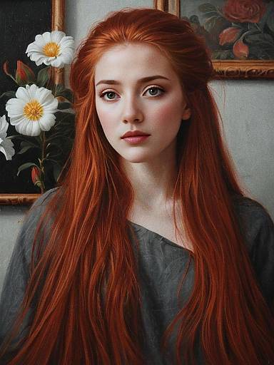 Portrait of Young Red-Haired Woman with Floral Background vwqflhyogkznqrgo