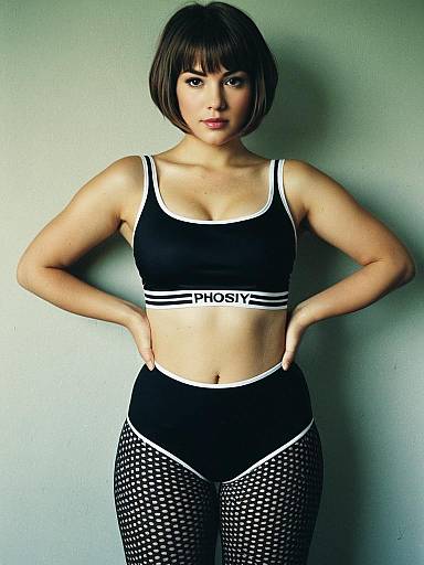 Fashionable Woman in Black Sports Bra and Fishnet Tights