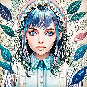 Anime Portrait of Young Woman with Blue Eyes