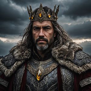Regal King in Armor with Crown