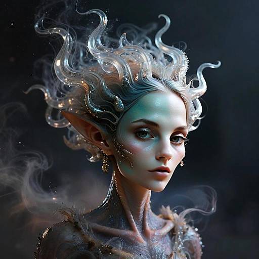 Ethereal Fantasy Portrait of Elf Woman with Translucent Tentacle Hair