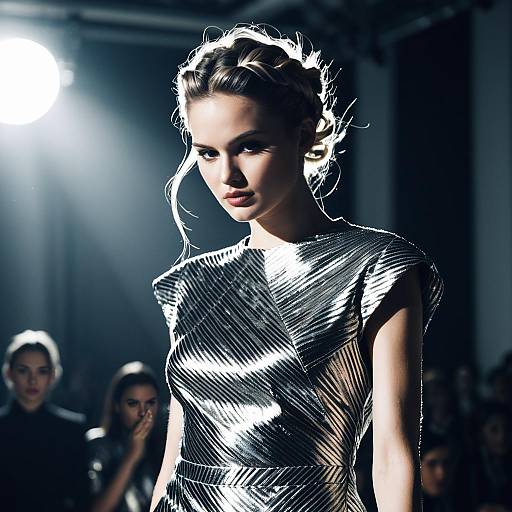 Futuristic Silver Metallic Dress on Model at Fashion Runway