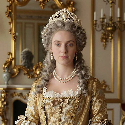 Woman in 18th Century Baroque Style Gown and Pearl Tiara