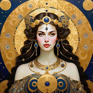 Regal Woman in Golden and Blue Accessories