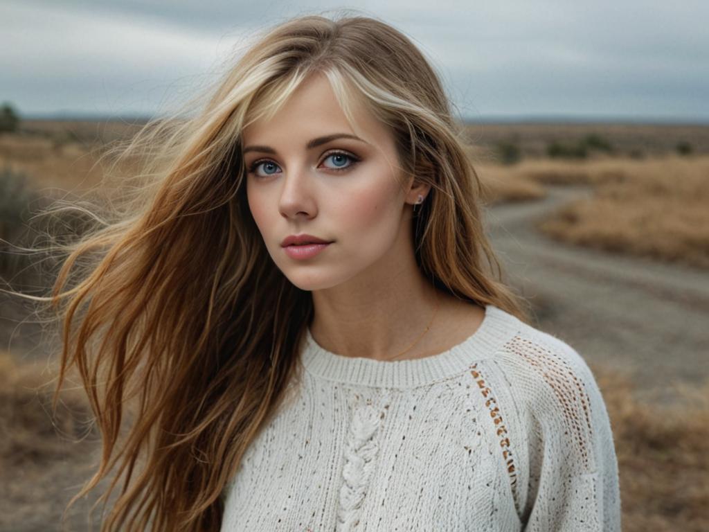 Portrait of Woman in Barren Landscape