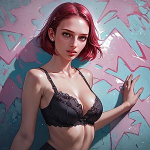 Young Woman with Pink Hair Against Graffiti Wall