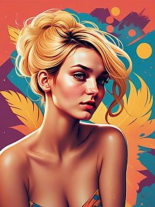 Young Woman with Blonde Hair in Abstract Art