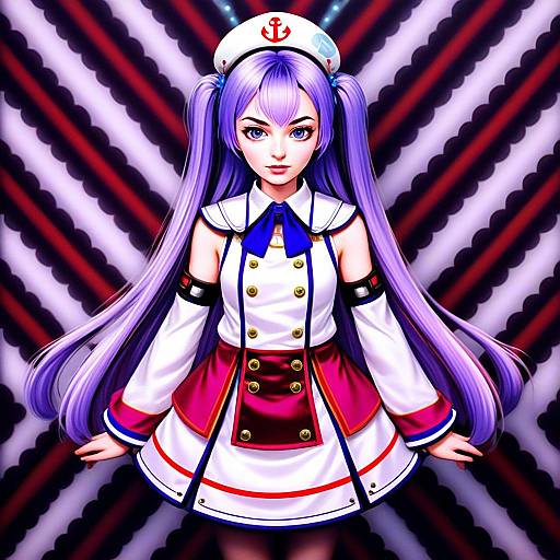 Anime Style Young Woman in Naval Uniform with Lavender Hair