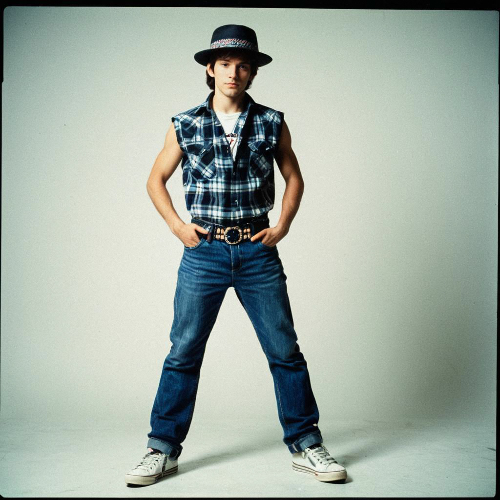 Confident Young Man in Disco-Inspired Outfit Confident Young Man in Disco-Inspired Outfit