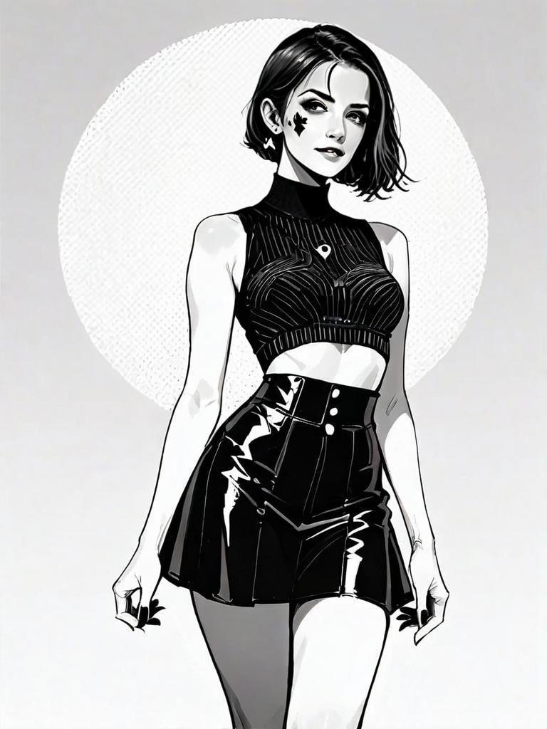 Realistic Comics Style Illustration of Woman in Trendy Fashion Outfit