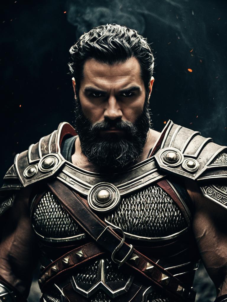 Photorealistic Portrait of Man in Hephaestus Costume with Detailed Armor