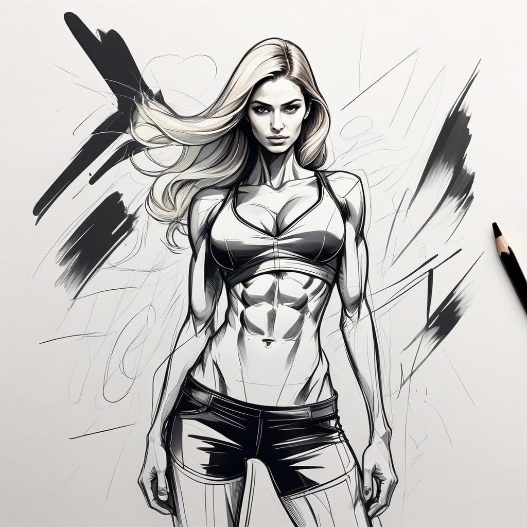Black and White Illustration of Fit Woman