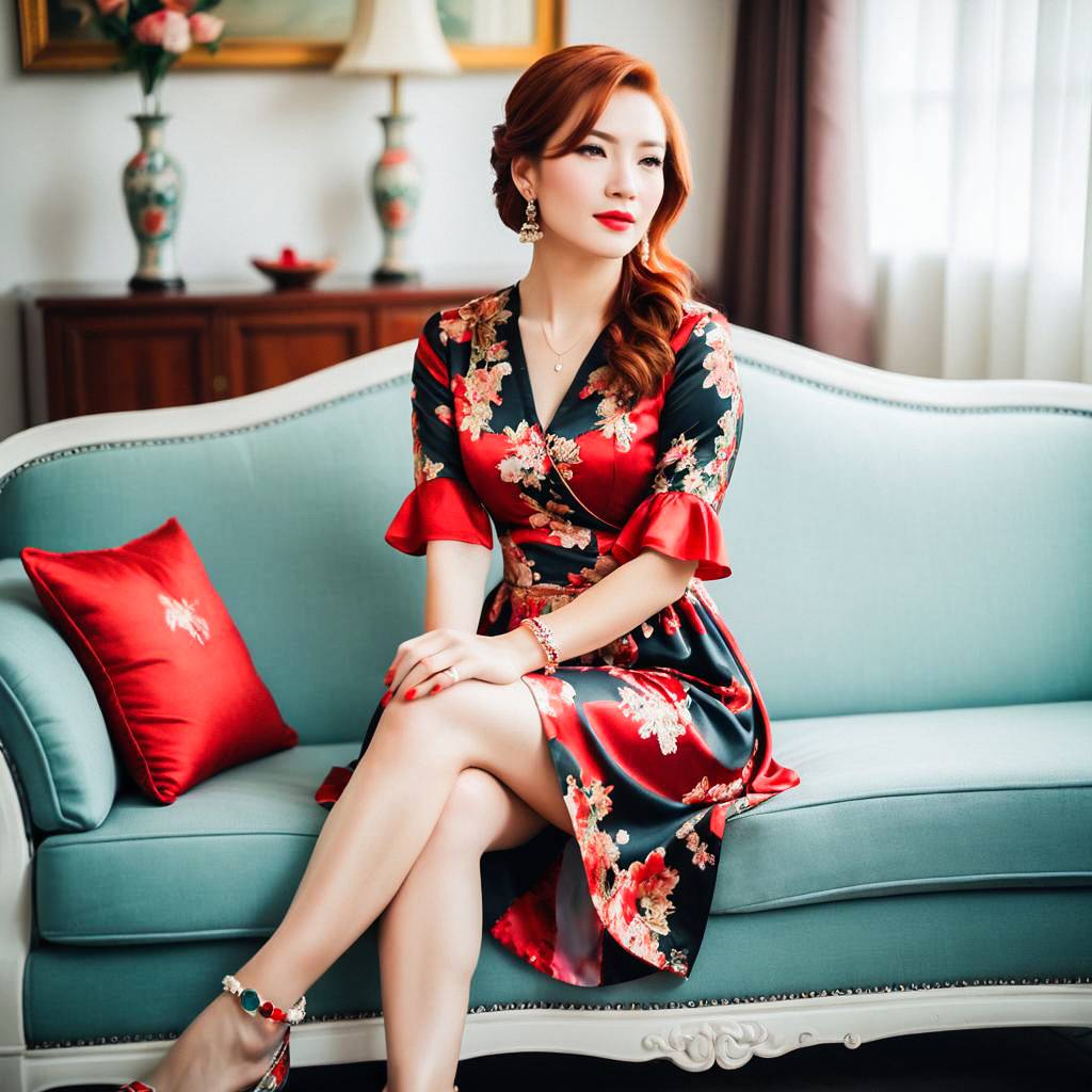 Elegant Woman on Vintage Sofa Elegant Woman on Vintage Sofa
