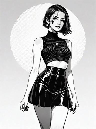 Realistic Comics Style Illustration of Woman in Trendy Fashion Outfit