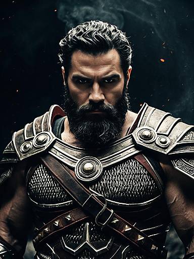 Photorealistic Portrait of Man in Hephaestus Costume with Detailed Armor