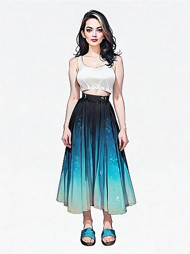 Realistic Comic Style Woman Full Body Portrait in Bohemian Outfit