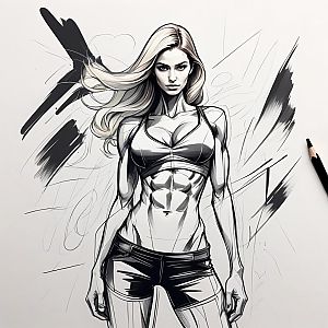 Black and White Illustration of Fit Woman