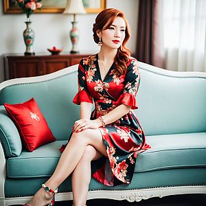 Elegant Woman on Vintage Sofa