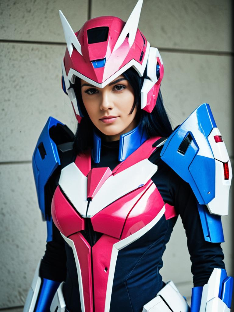 Woman in Realistic Arcee G1 Transformers Cosplay Costume