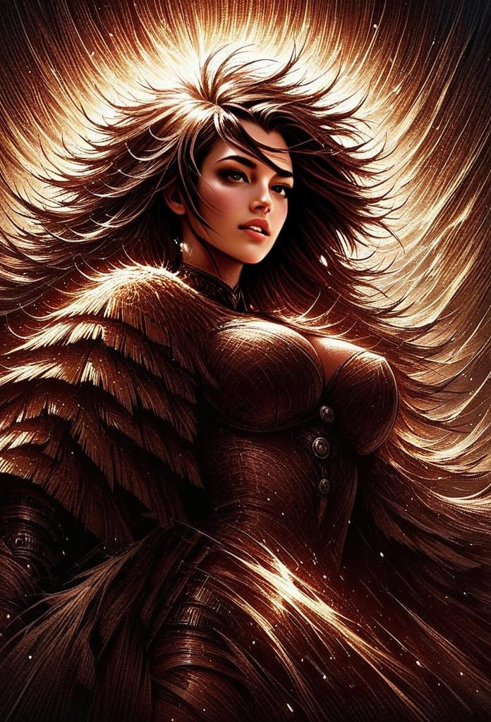 Fierce Woman in Feathered Fantasy Costume Digital Artwork