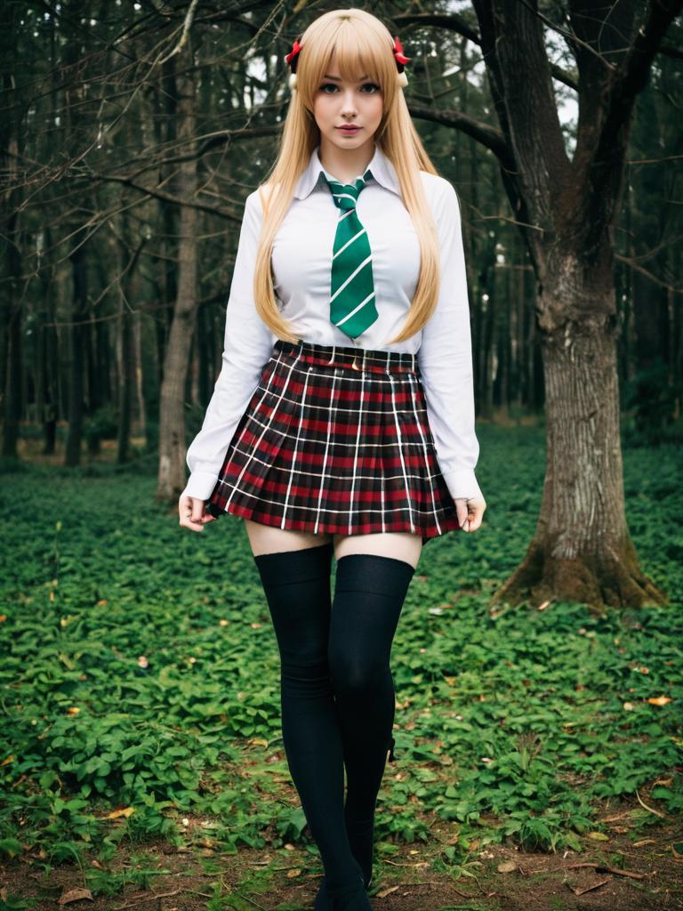 Realistic Anne Shingeki no Bahamut Cosplay in Forest Setting