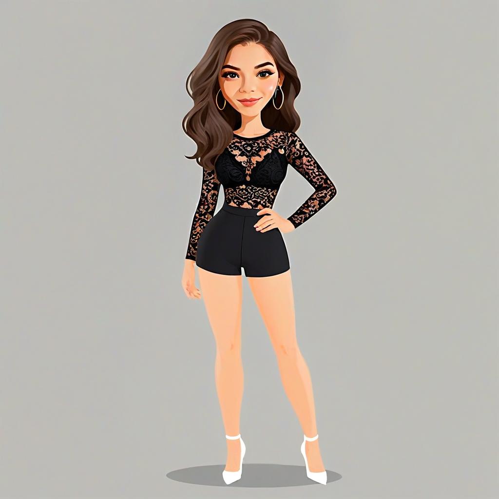 Chic Woman in Black Lace Top and Shorts Fashion Illustration