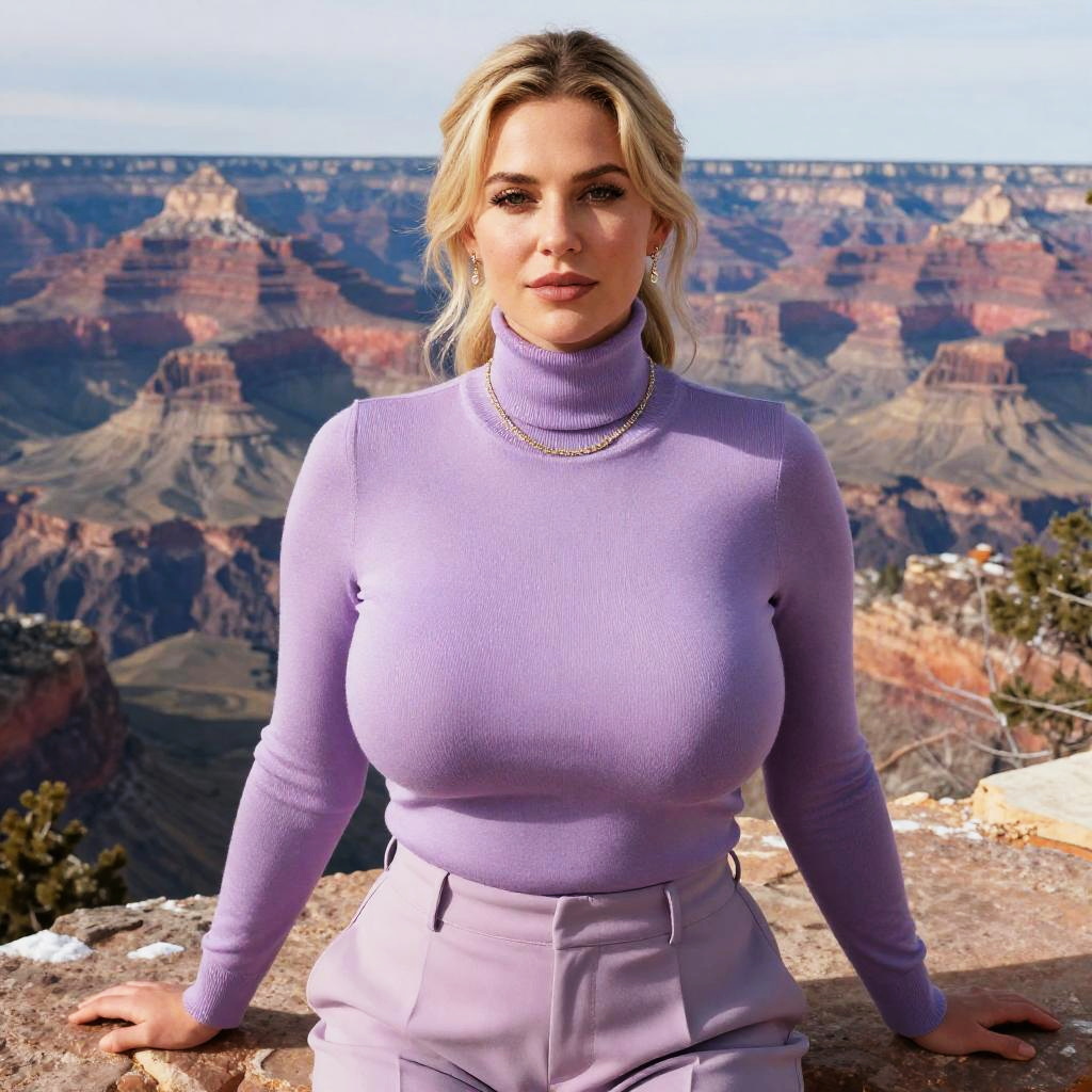 Woman in Lavender Turtleneck Fashion at the Grand Canyon