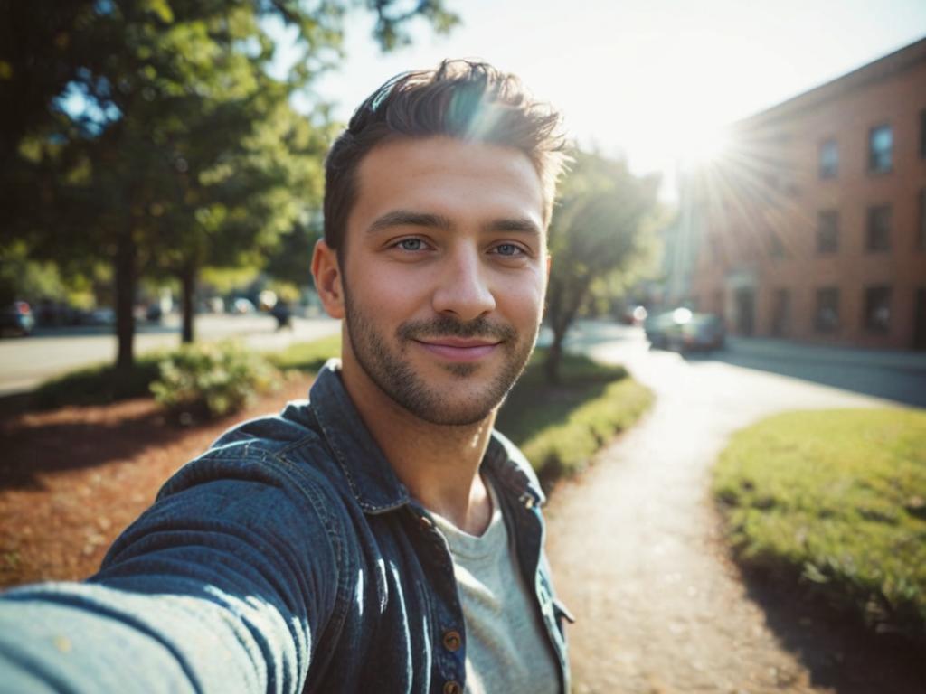 Man Takes Selfie in Serene Outdoor Setting