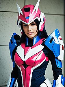 Woman in Realistic Arcee G1 Transformers Cosplay Costume
