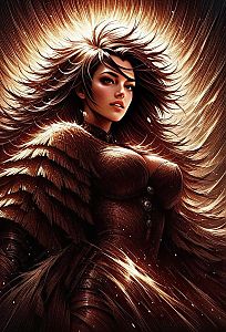 Fierce Woman in Feathered Fantasy Costume Digital Artwork
