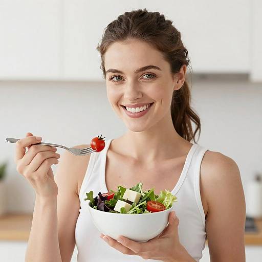 Joyful Woman Eating Fresh Salad Healthy Lifestyle
