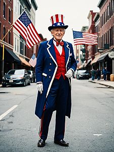 Elderly Man in Patriotic Costume on City Street