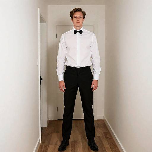 Halloween Costume Tall Man in White Shirt and Black Bow Tie