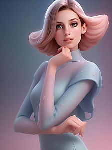 Portrait of a Woman with Pink Hair in Blue Outfit