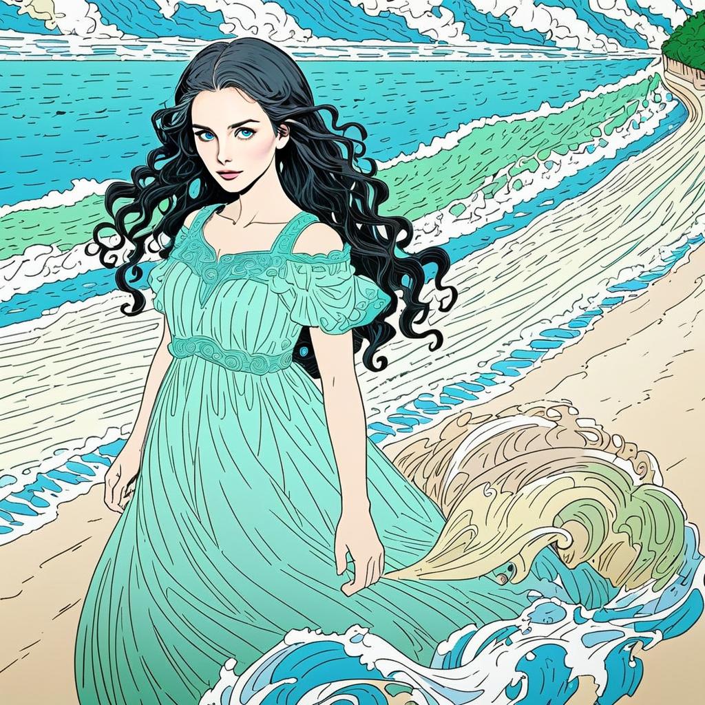 Woman in Turquoise Dress on Beach Woman in Turquoise Dress on Beach