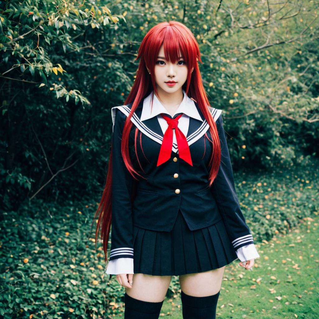 Shakugan no Shana Anime Style Cosplay Woman in School Uniform