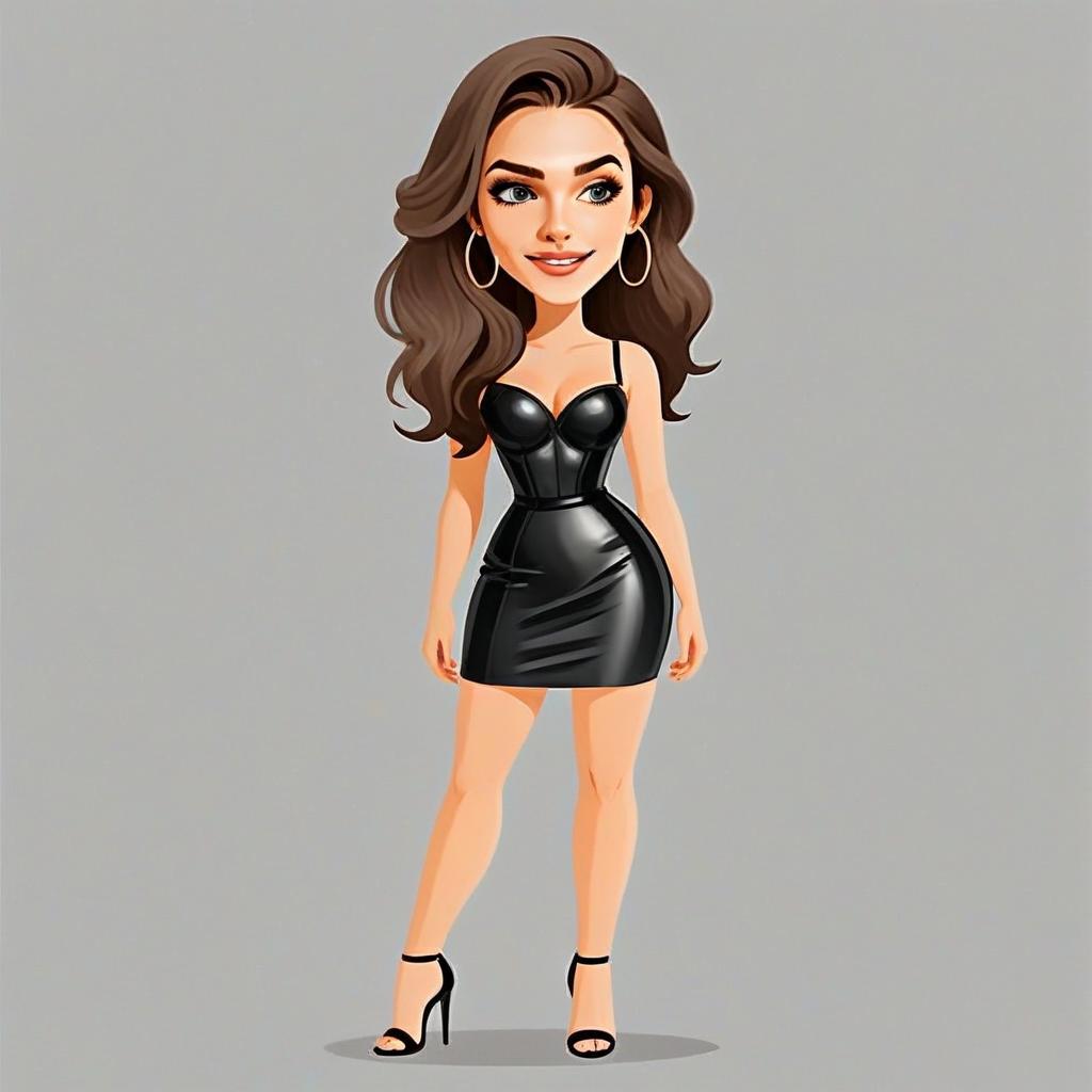 Edgy Chic Woman in Black Leather Mini Dress Digital Illustration