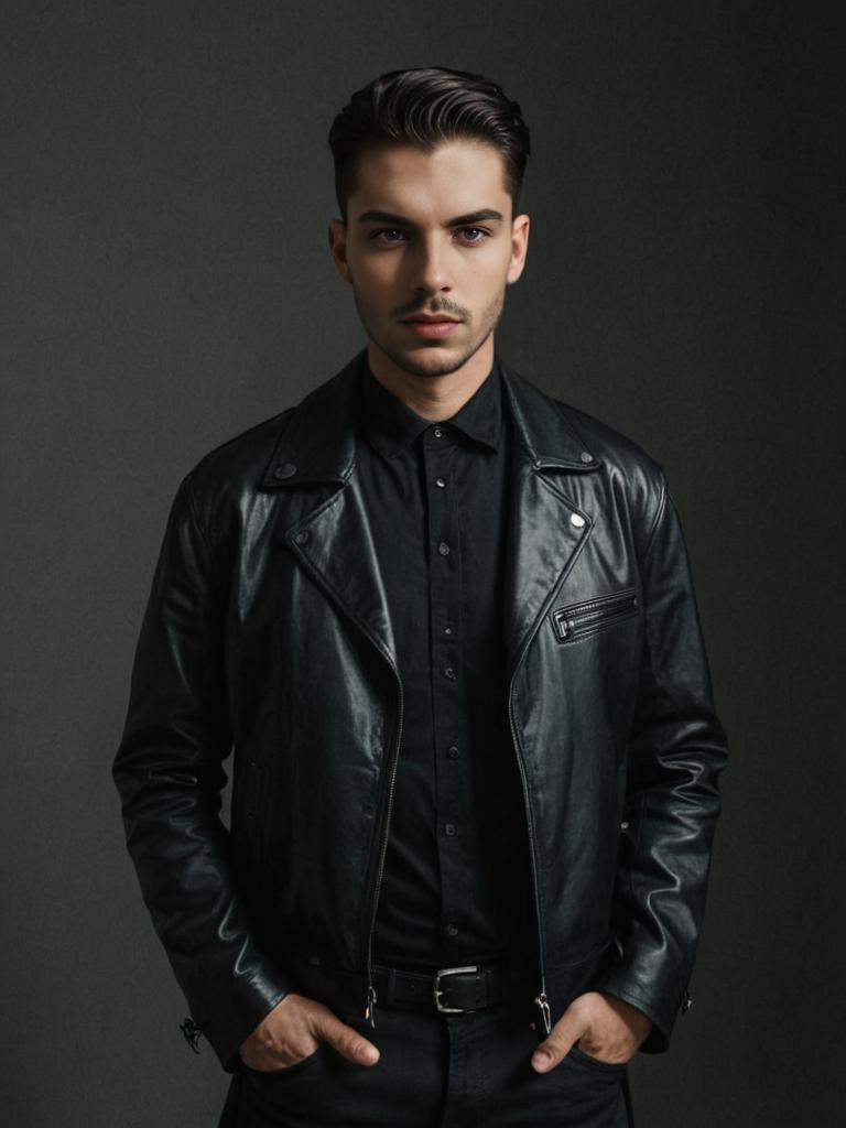 Stylish man in black leather coat