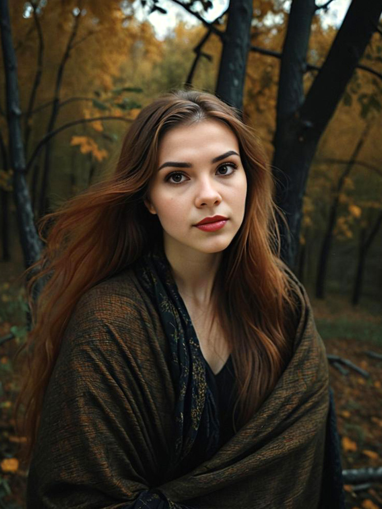 Serene Young Woman in Autumn Shawl