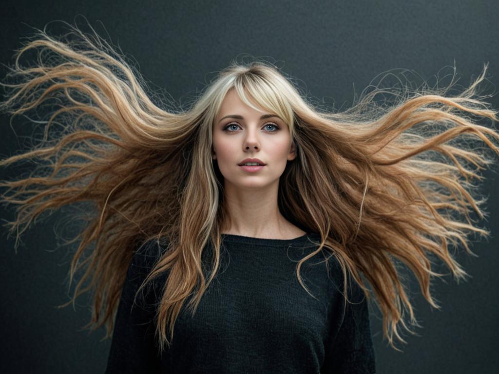 Portrait of woman with flowing blonde hair