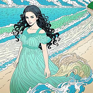 Woman in Turquoise Dress on Beach