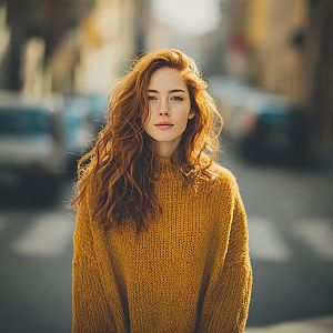 Moody Portrait of Young Woman with Red Hair in Urban Setting