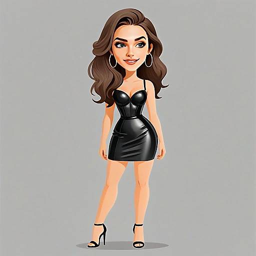 Edgy Chic Woman in Black Leather Mini Dress Digital Illustration