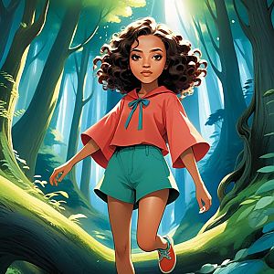 Confident Girl in Colorful Outfit in Vibrant Forest