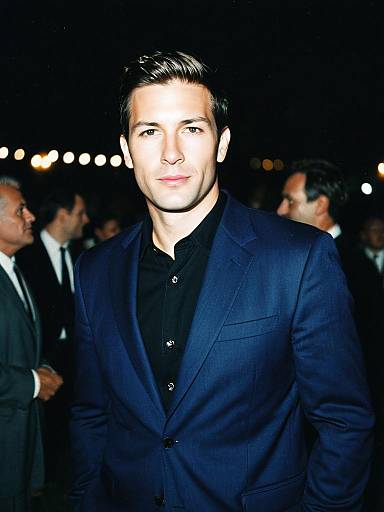 Man in Navy Blue Suit with Black Shirt Candid Fashion Portrait at Evening Event