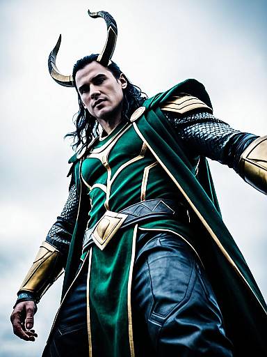 Man in Loki Ragnarok Cosplay Costume Cinematic Low Angle Photo