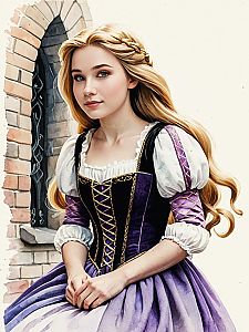 Medieval Purple Gown Woman by Arched Window