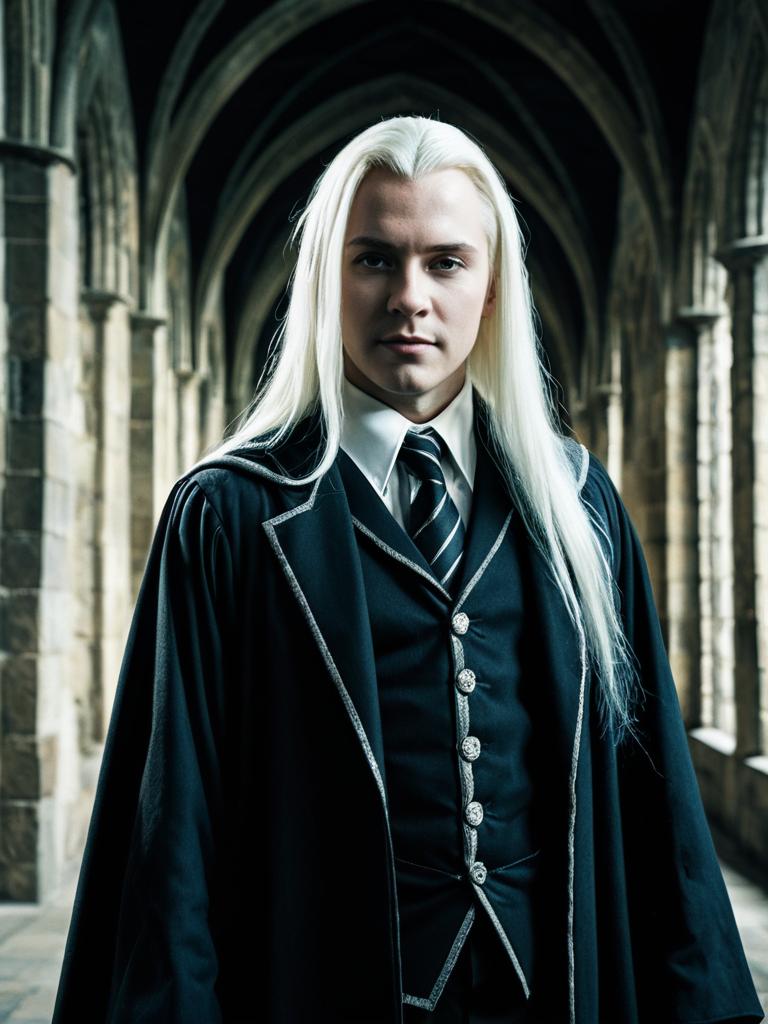 Man in Harry Potter Lucius Malfoy Costume Cinematic Realism Dramatic Portrait